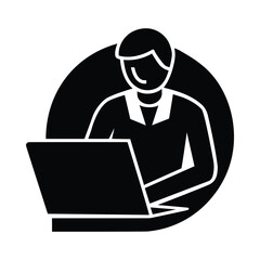 Employee Working at Laptop Icon Vector Design
