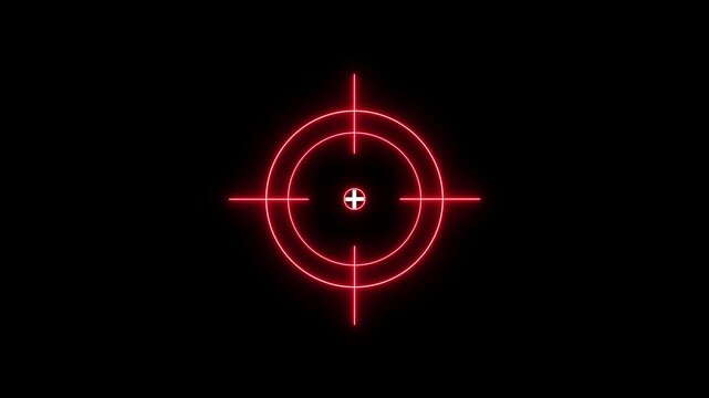 Neon glowing light target icon animation with blue color. target and arrow icon. Military training, Military training and hunting sniper scope concept.