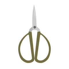 Green scissors for sewing and knitting. Accessory for cutting yarn, thread or fabric in knitting, crochet or embroidery. Flat vector illustration isolated on white background.