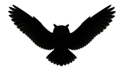 Silhouette of a flying owl with wide wingspan