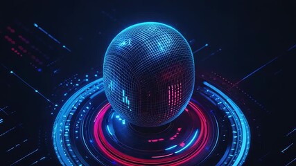 Futuristic hologram globe rotating on a neon circuit board - Powered by Adobe