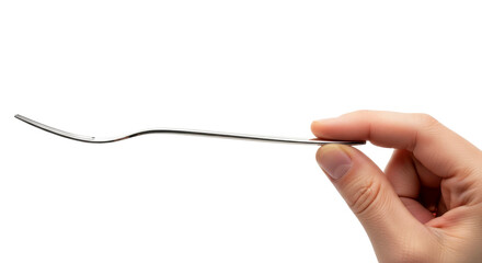 a hand presents a sleek silver fork minimalist elegance for modern dining, isolated on transparent background