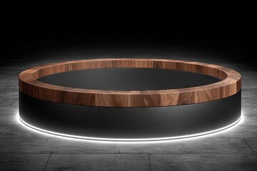 Circular wooden platform with a dark gray base.