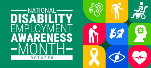 Obraz na płótnie Canvas National Disability Employment Awareness Month Geometric shape pattern background, banner, card or poster design template is observed every year during October, to raise awareness about the mission.