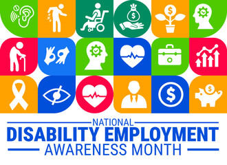 National Disability Employment Awareness Month Geometric shape pattern background, banner, card or poster design template is observed every year during October, to raise awareness about the mission.
