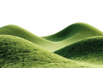 3D illustration of curve green grass isolated on transparent background, green grassy hills for poster banner cover design