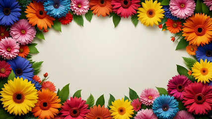 Fototapeta premium Colorful floral border with a blank center for text or photo