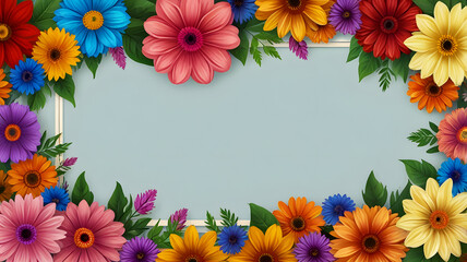 Obraz premium Colorful floral border with a blank center for text or photo