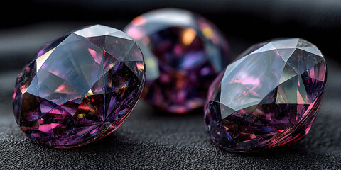 Stunning display of alexandrite stones on black velvet with intricate detail and cinematic quality