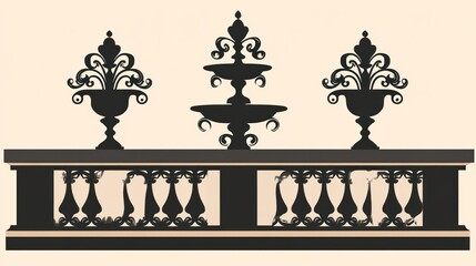 Ornate balcony with tiered fountains