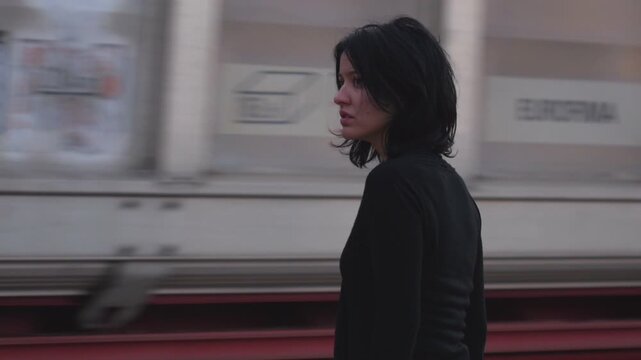 The girl with no hope on railway track contemplating of suicide  