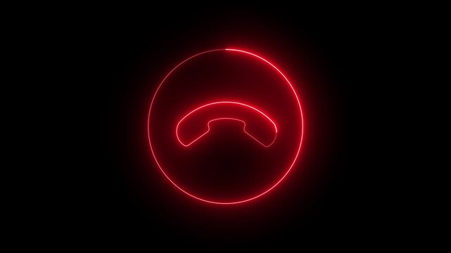 Red Neon End Call Icon Animation on Black Background