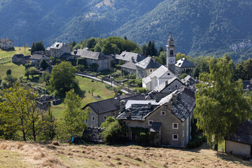 View of the village of Rasa in Centovalli, Switzerland