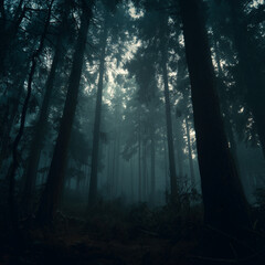 Naklejka premium misty forest in the morning
