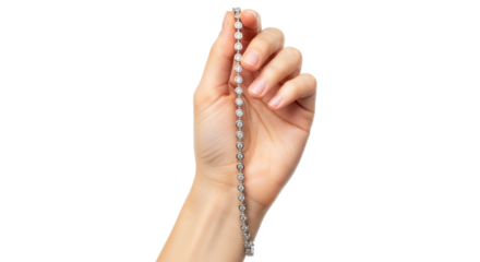 elegant hand shows dazzling diamond tennis necklace adorn yourself in sparkling luxury, isolated on transparent background
