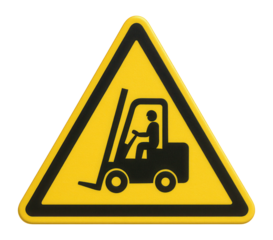Yellow triangular forklift traffic warning sign with forklift icon