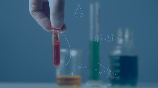 Animation of mathematical formulas over scientist in laboratory - Powered by Adobe