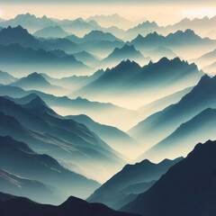 Mountain ridge abstract shadow overlay on misty gradient