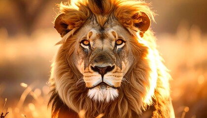 Naklejka premium Majestic lion in golden light