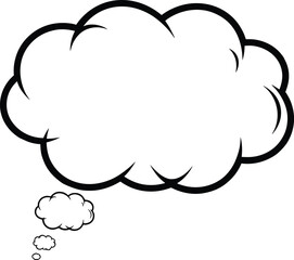 Thought bubble vector illustration, empty cloud shape, cartoon style, communication concept, minimal design, isolated white background,