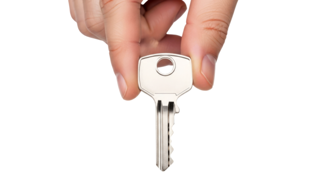 hand offering key unlock new opportunities, access, and potential, isolated on transparent background