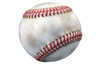 Frozen Baseball with Red Stitches on White Background