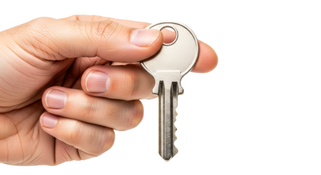 hand offering key unlock new opportunities, embrace a brighter future, isolated on transparent background