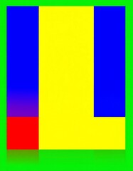 Fototapeta premium Abstract geometric composition of vibrant primary colors arranged in a grid pattern on a green background