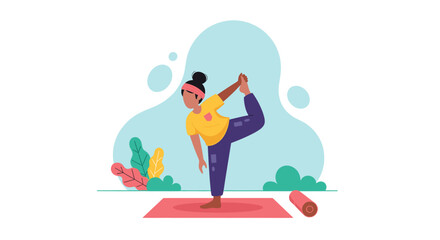 Woman in King Dancer yoga pose on a mat, symbolizing balance, wellness, and healthy lifestyle. Ideal for fitness, health, and mindfulness concepts.