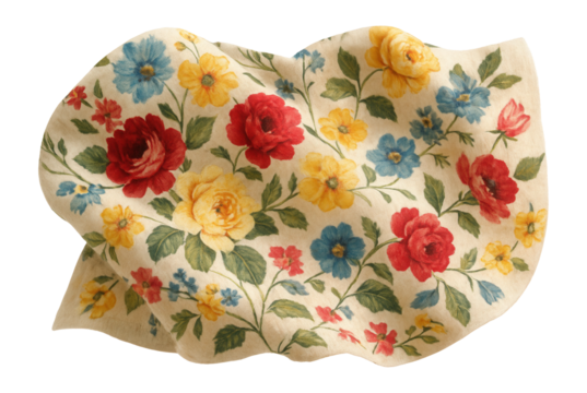Creased floral linen fabric with colorful print