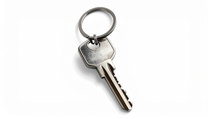 Metal Key with Keyring Isolated on White Background