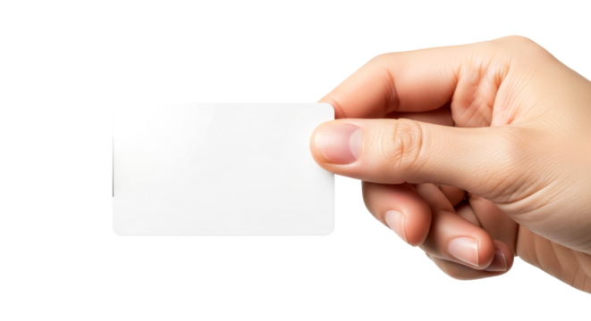 presenting a blank white card simple elegance, branding mockup, versatile design, isolated on transparent background