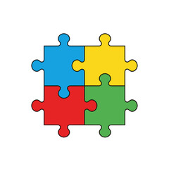 Colorful puzzle pieces interlocking in a square shape on isolated background  