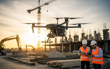 Modern technology helps project supervision through drones and tablets.