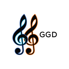 Naklejka premium GGD Music Company logo. GGD Creative Treble Clef Icon and business. GGD best icon Entertainment Branding. 