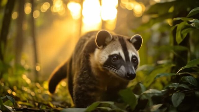 Majestic Ringtail in Lush Sunrise Forest