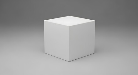 Isolated on white background, a simple white cube standing on a neutral surface