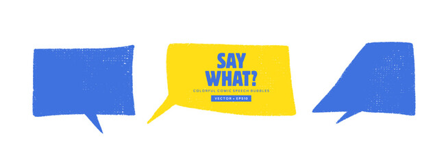 Crayon speech frame with pastel chalk texture in comic style. Hand drawn speech balloon shapes for doodle text, child art and playful chat illustration