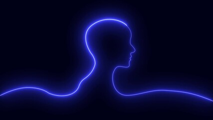 Glowing neon line Human head icon on black background. Futuristic abstract line art face profile for technology, science and digital design. - Powered by Adobe