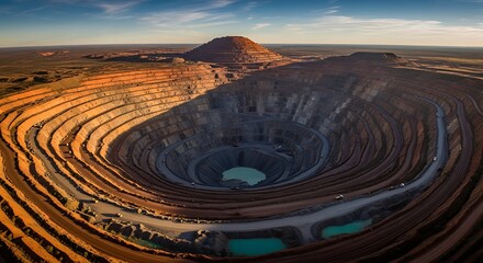 Aerial View of a Massive Open-Pit Mine in Western Australia at Sunset