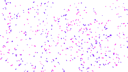 Delicate pink and purple confetti scattered across a clean white background, evoking celebration and joy.