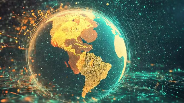 Planet earth rotating showing global network connections and data exchange - Powered by Adobe