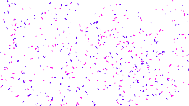 Delicate pink and purple confetti scattered across a clean white background, evoking celebration and joy.