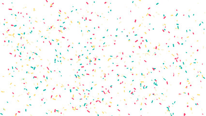 Festive confetti sprinkles across a bright white background, creating a cheerful celebratory atmosphere.