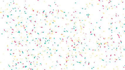 Festive multi-colored confetti scattered across a clean white background, perfect for celebrations.