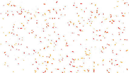 Whimsical scattering of vibrant red and orange confetti against a clean white background