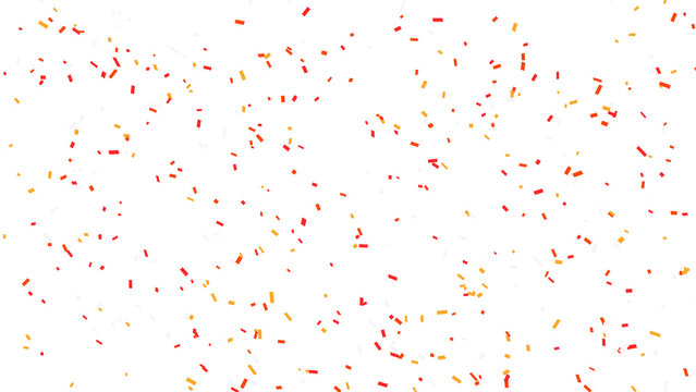 Whimsical scattering of vibrant red and orange confetti against a clean white background