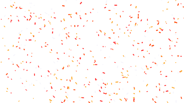 Whimsical scattering of vibrant red and orange confetti against a clean white background