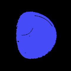 A vibrant blue abstract shape with a textured edge against a stark black background.