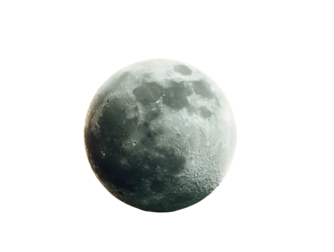 Spooky full moon illustration with realistic craters and eerie glow, isolated on transparent background for Halloween designs